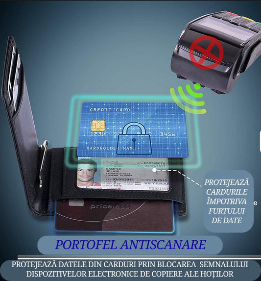 Portofel unisex din piele cu protecţie RFID